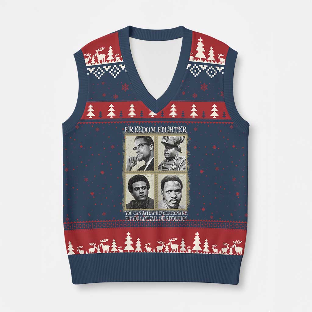 Freedom Fighters Heritage V-Neck Knit Sweater Vest Malcolm X Marcus Garvey Huey P Newton Steve Biko Revolution - Wonder Print Shop