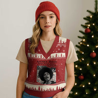 Angela Davis V-Neck Knit Sweater Vest Raise Your Voice Revolutionary Power Liberation - Wonder Print Shop