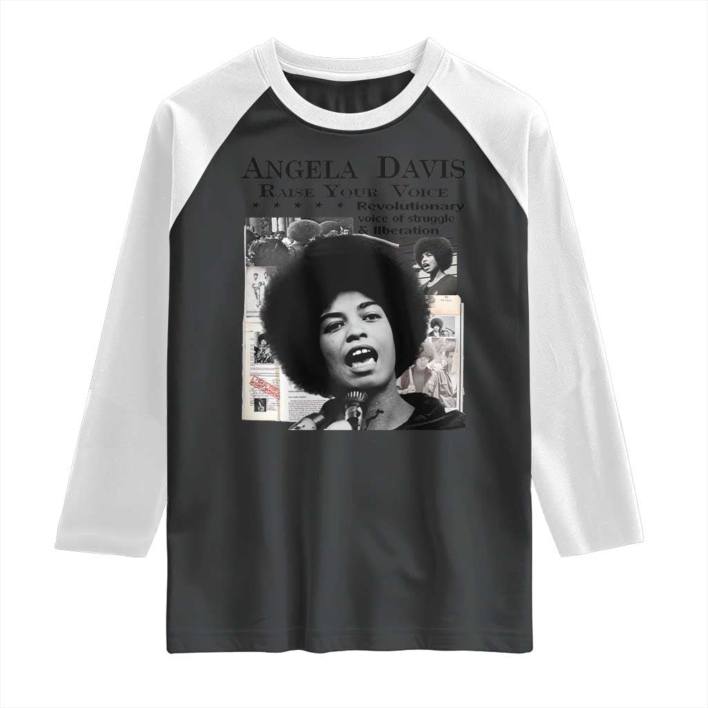 Angela Davis Raglan Shirt Raise Your Voice Revolutionary Power Liberation - Wonder Print Shop