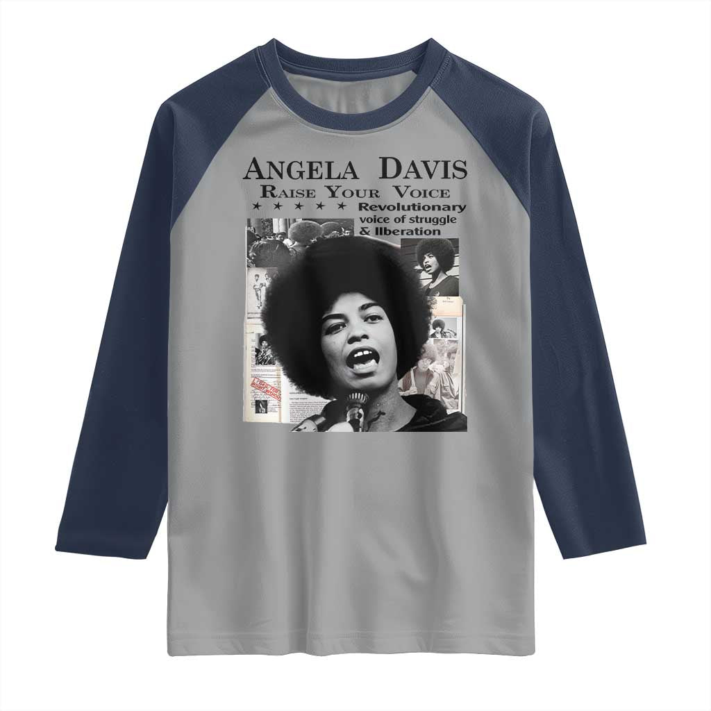 Angela Davis Raglan Shirt Raise Your Voice Revolutionary Power Liberation - Wonder Print Shop