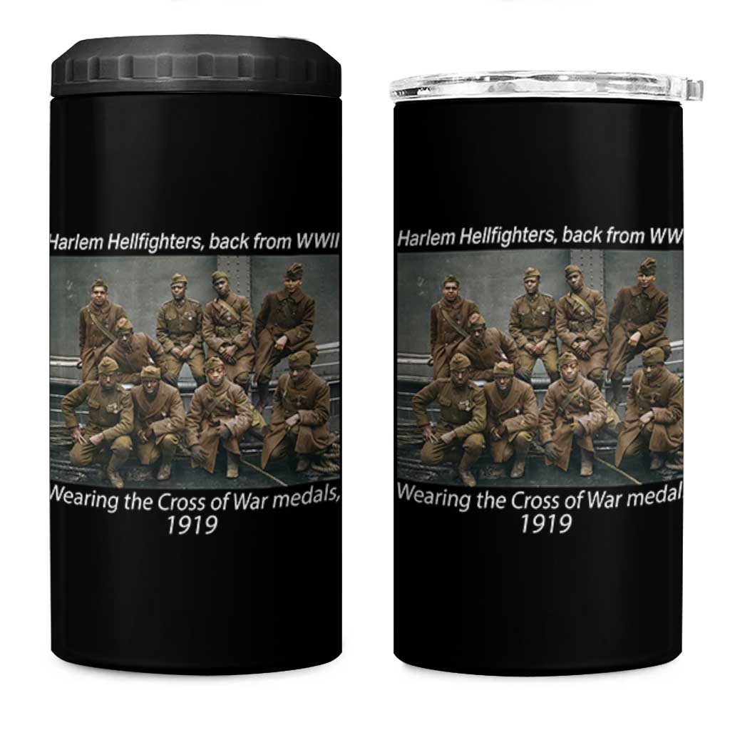 Harlem Hellfighters 1919 WWII Heroes 4 in 1 Can Cooler Tumbler Cross of War Medal Tribute African American Black History - Wonder Print Shop