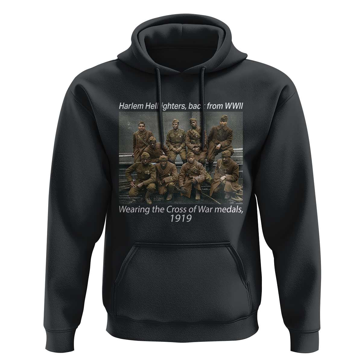Harlem Hellfighters 1919 WWII Heroes Hoodie Cross of War Medal Tribute African American Black History - Wonder Print Shop