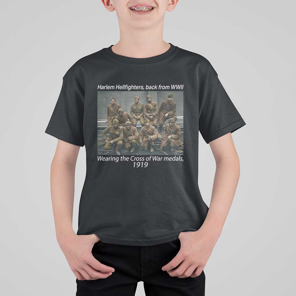 Harlem Hellfighters 1919 WWII Heroes T Shirt For Kid Cross of War Medal Tribute African American Black History - Wonder Print Shop