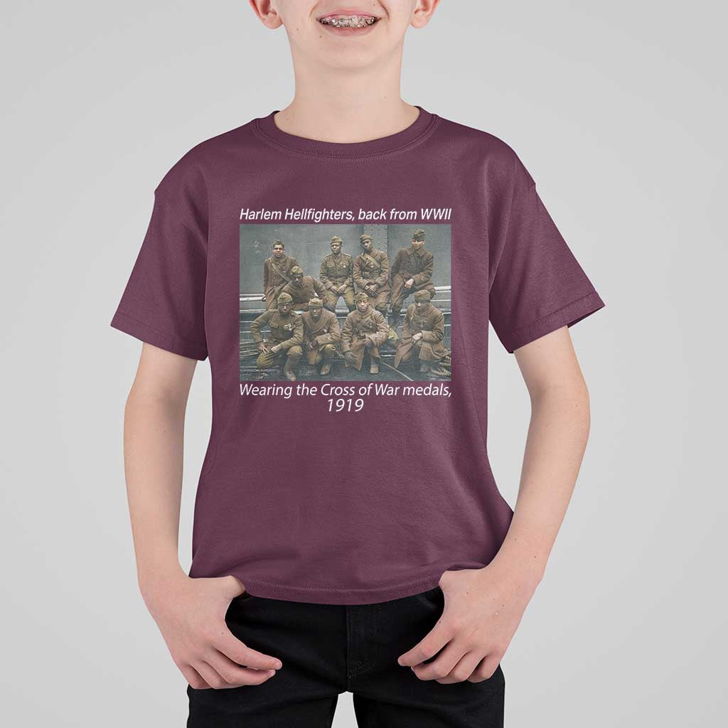 Harlem Hellfighters 1919 WWII Heroes T Shirt For Kid Cross of War Medal Tribute African American Black History - Wonder Print Shop