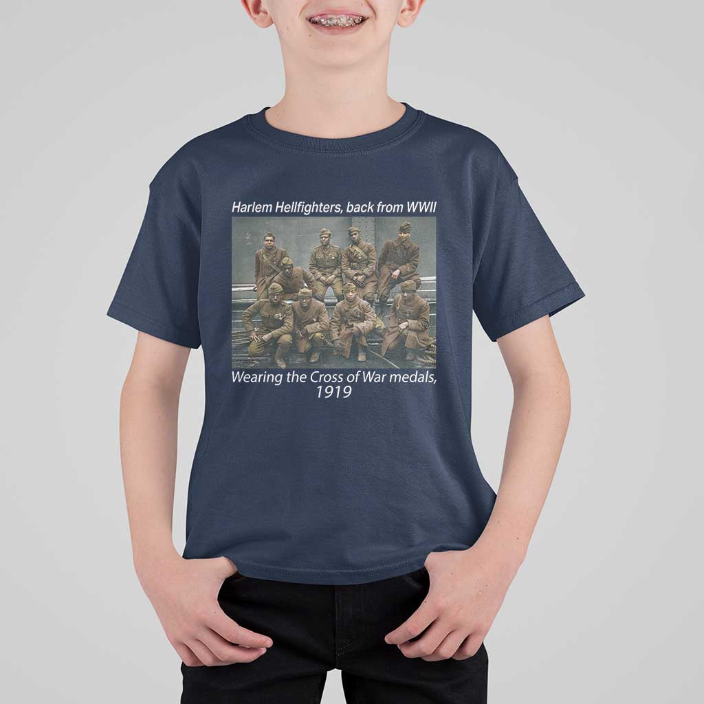 Harlem Hellfighters 1919 WWII Heroes T Shirt For Kid Cross of War Medal Tribute African American Black History - Wonder Print Shop