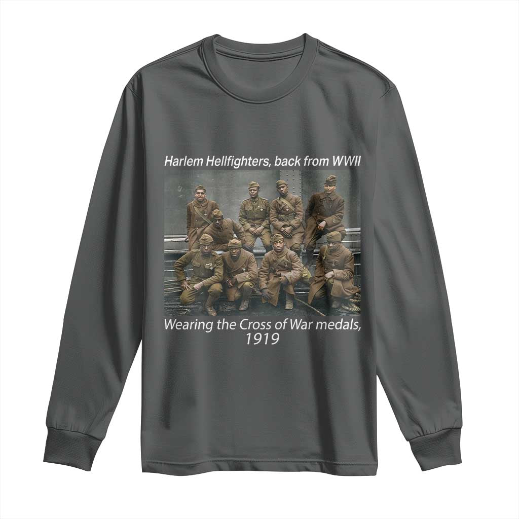 Harlem Hellfighters 1919 WWII Heroes Long Sleeve Shirt Cross of War Medal Tribute African American Black History - Wonder Print Shop