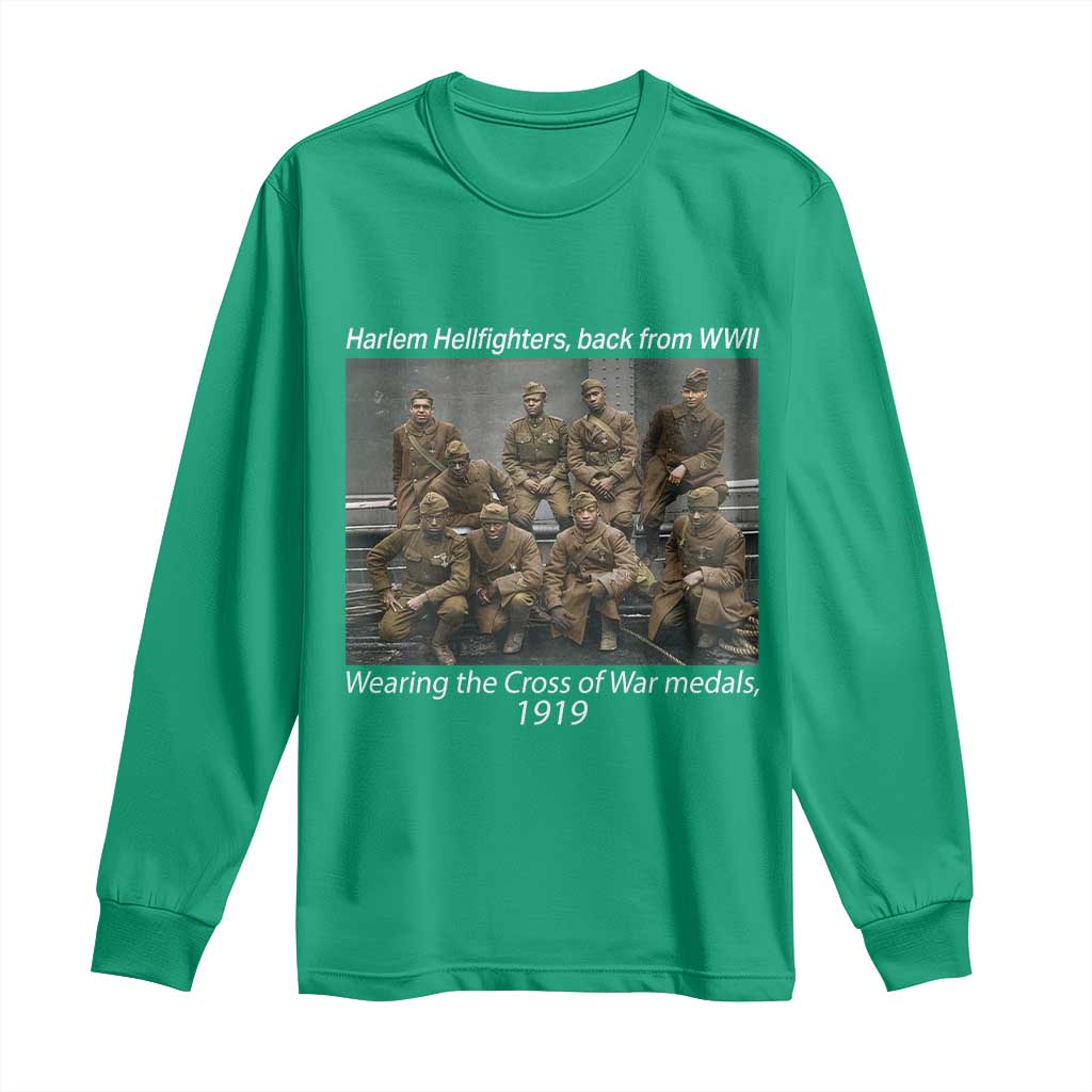 Harlem Hellfighters 1919 WWII Heroes Long Sleeve Shirt Cross of War Medal Tribute African American Black History - Wonder Print Shop