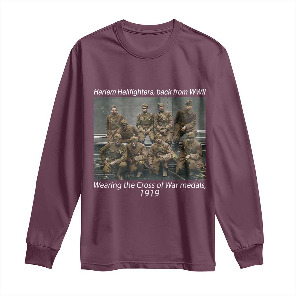 Harlem Hellfighters 1919 WWII Heroes Long Sleeve Shirt Cross of War Medal Tribute African American Black History - Wonder Print Shop