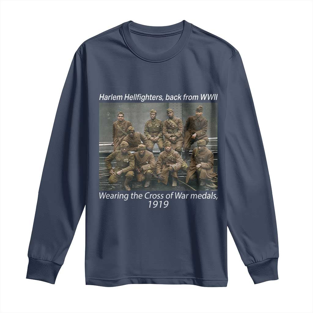 Harlem Hellfighters 1919 WWII Heroes Long Sleeve Shirt Cross of War Medal Tribute African American Black History - Wonder Print Shop