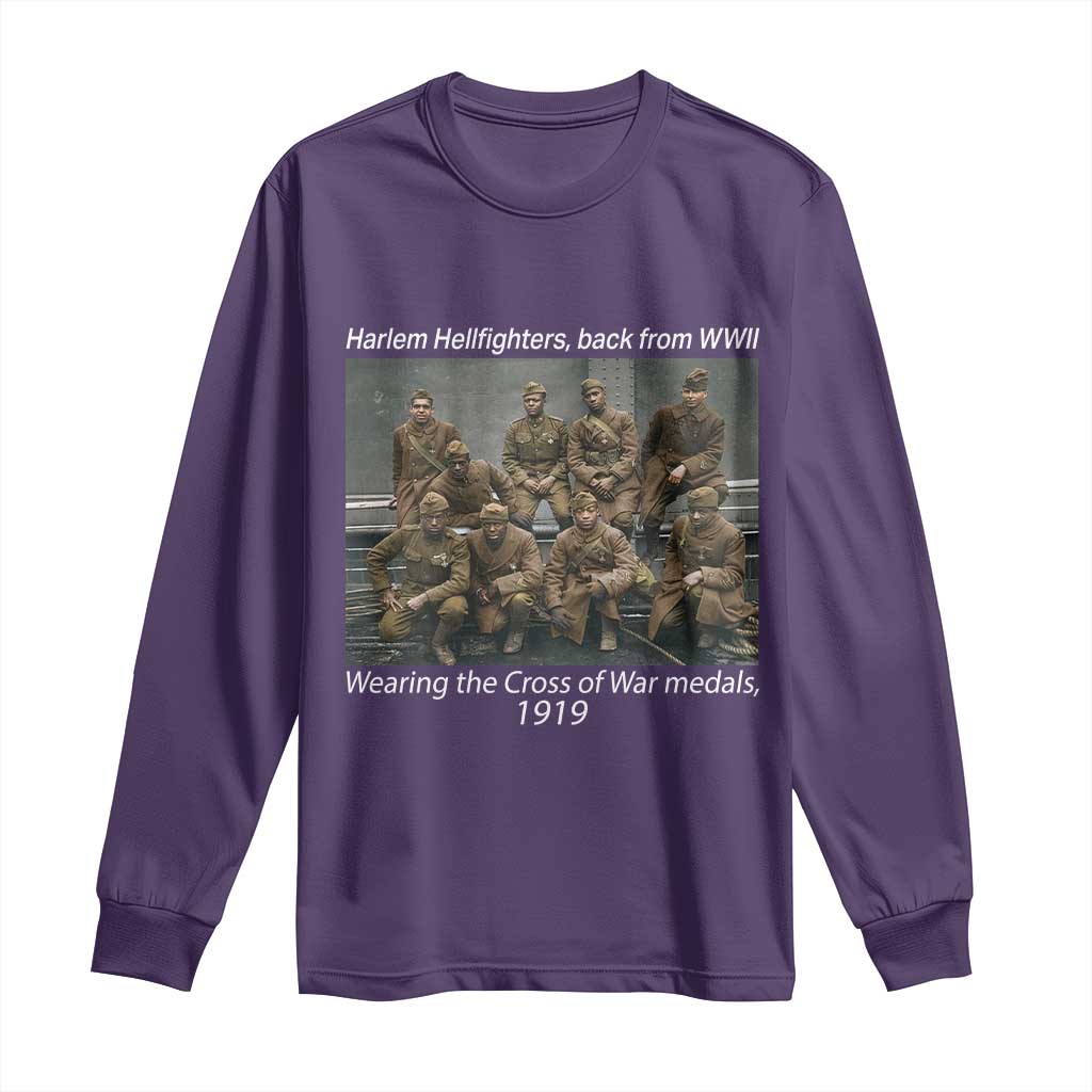 Harlem Hellfighters 1919 WWII Heroes Long Sleeve Shirt Cross of War Medal Tribute African American Black History - Wonder Print Shop