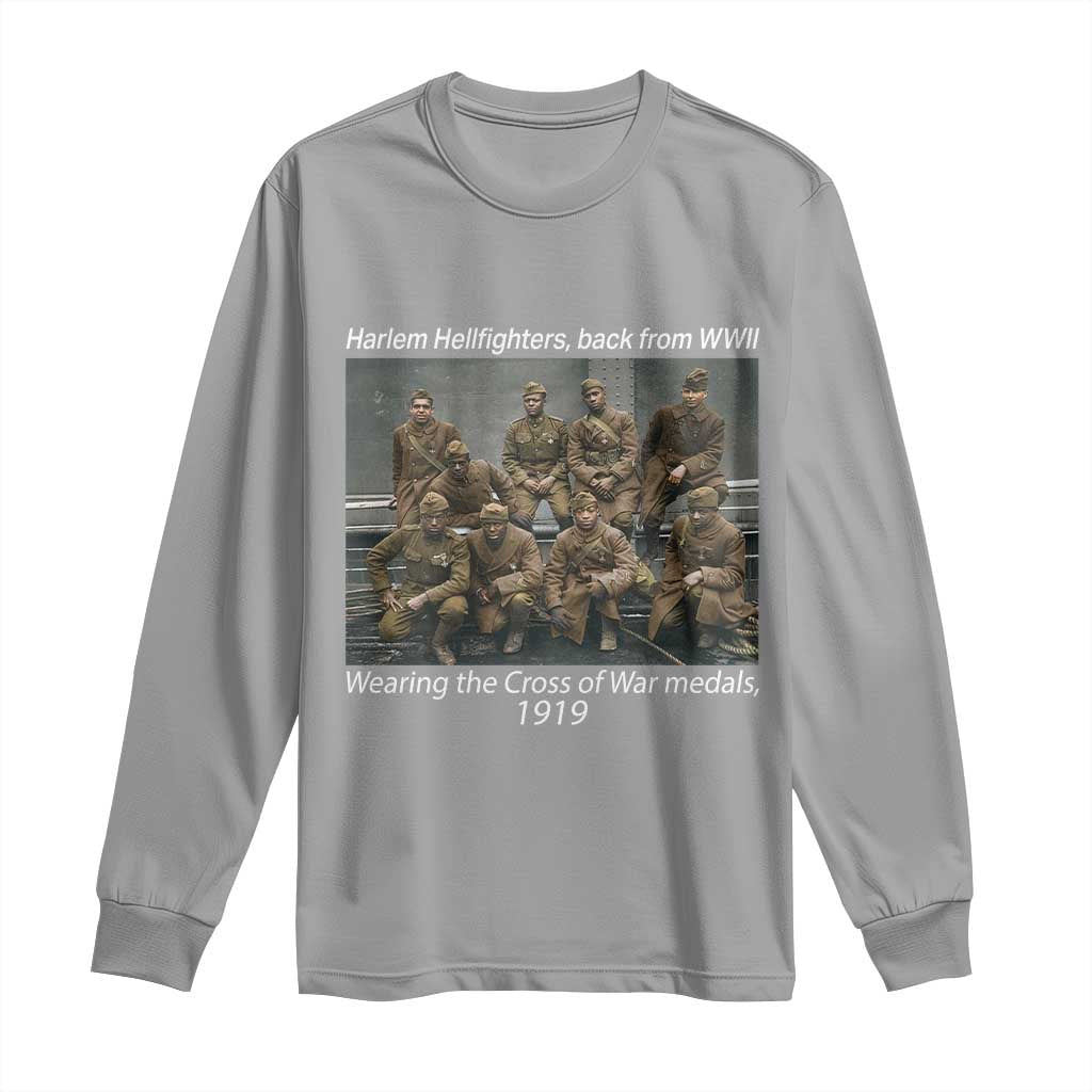 Harlem Hellfighters 1919 WWII Heroes Long Sleeve Shirt Cross of War Medal Tribute African American Black History - Wonder Print Shop