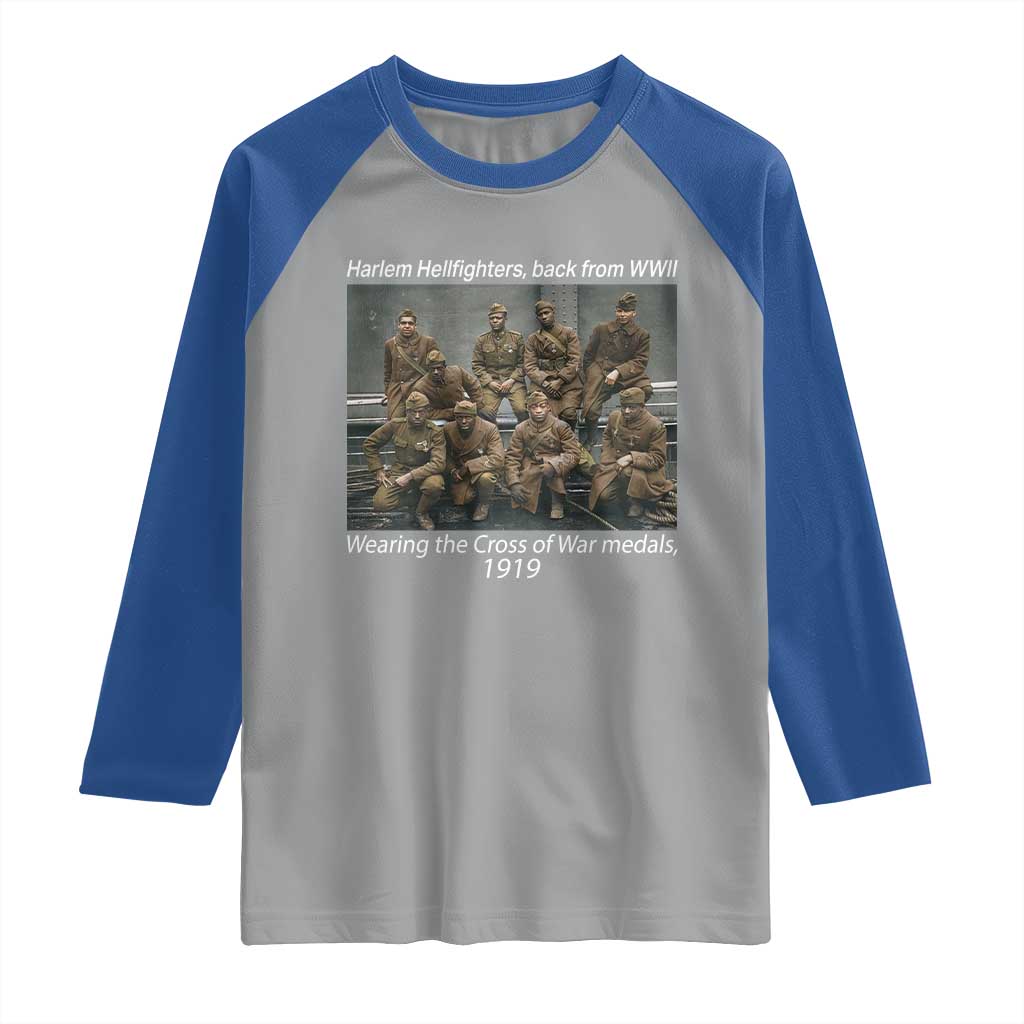 Harlem Hellfighters 1919 WWII Heroes Raglan Shirt Cross of War Medal Tribute African American Black History - Wonder Print Shop