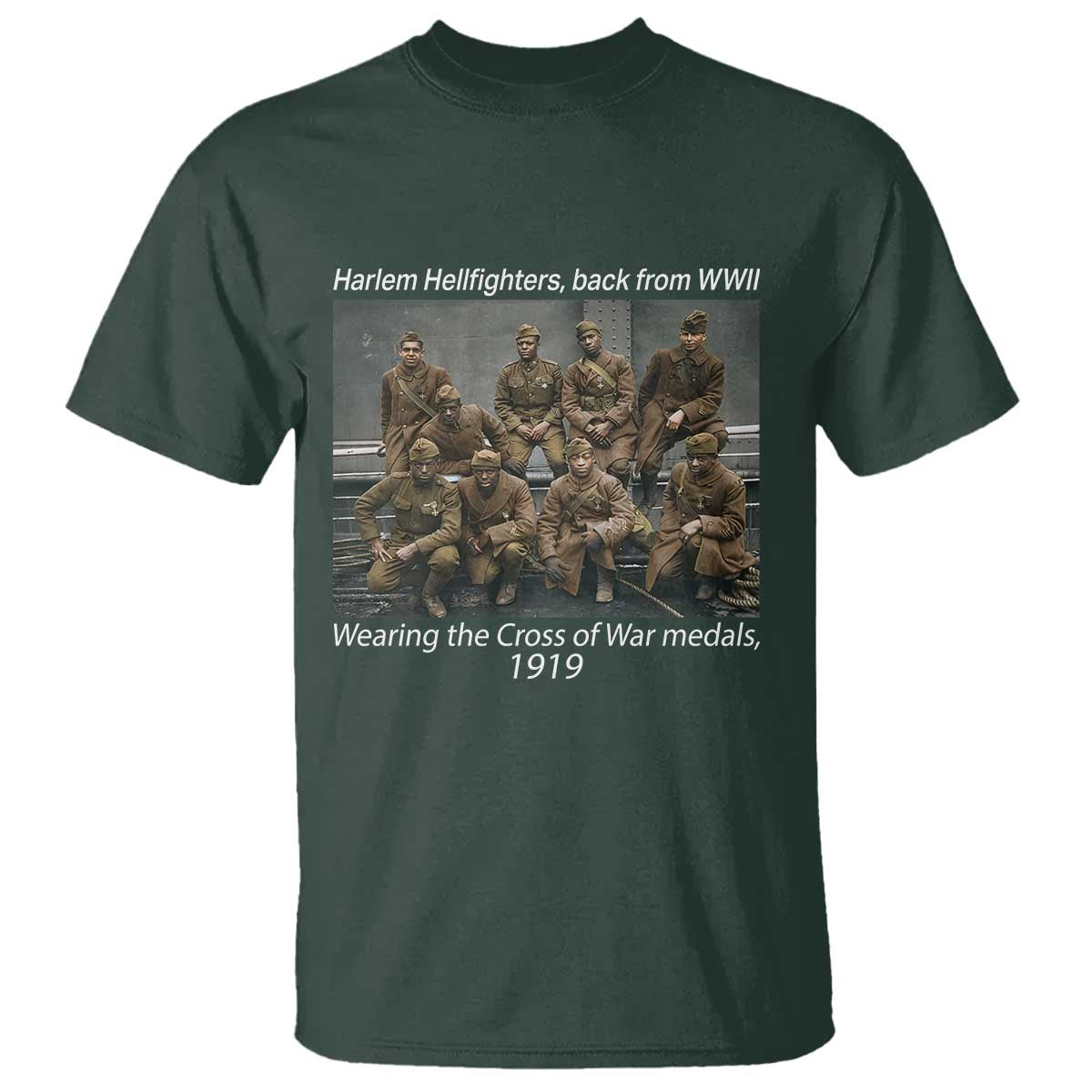 Harlem Hellfighters 1919 WWII Heroes T Shirt Cross of War Medal Tribute African American Black History - Wonder Print Shop