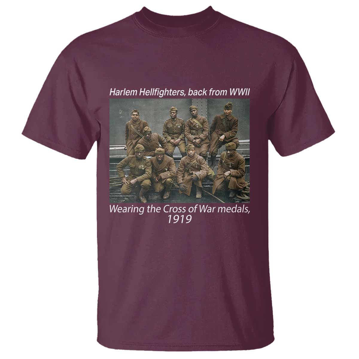 Harlem Hellfighters 1919 WWII Heroes T Shirt Cross of War Medal Tribute African American Black History - Wonder Print Shop