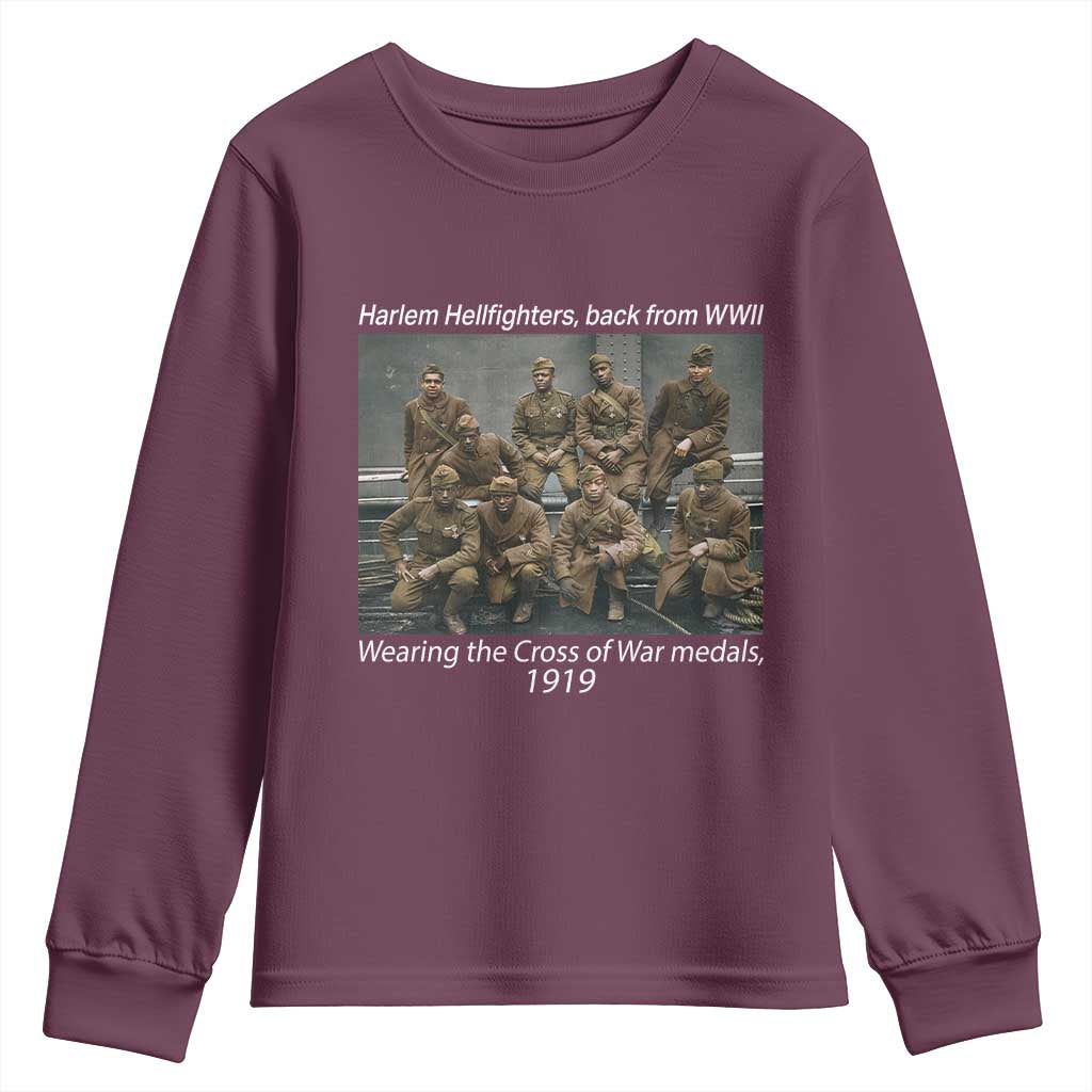 Harlem Hellfighters 1919 WWII Heroes Youth Sweatshirt Cross of War Medal Tribute African American Black History - Wonder Print Shop