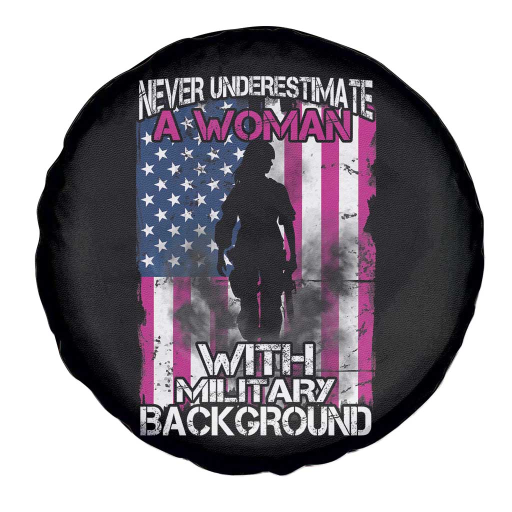 Female Veteran Spare Tire Cover Never Underestimate A Woman With Military Background American Flag