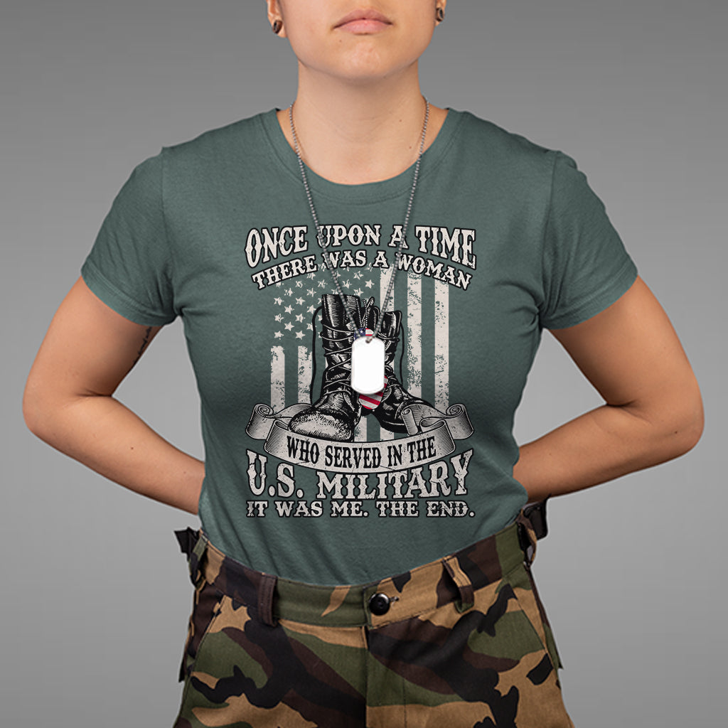 Female Veteran T Shirt There Was A Woman Who Served In The Military Combat Boots Dog Tags - Wonder Print Shop