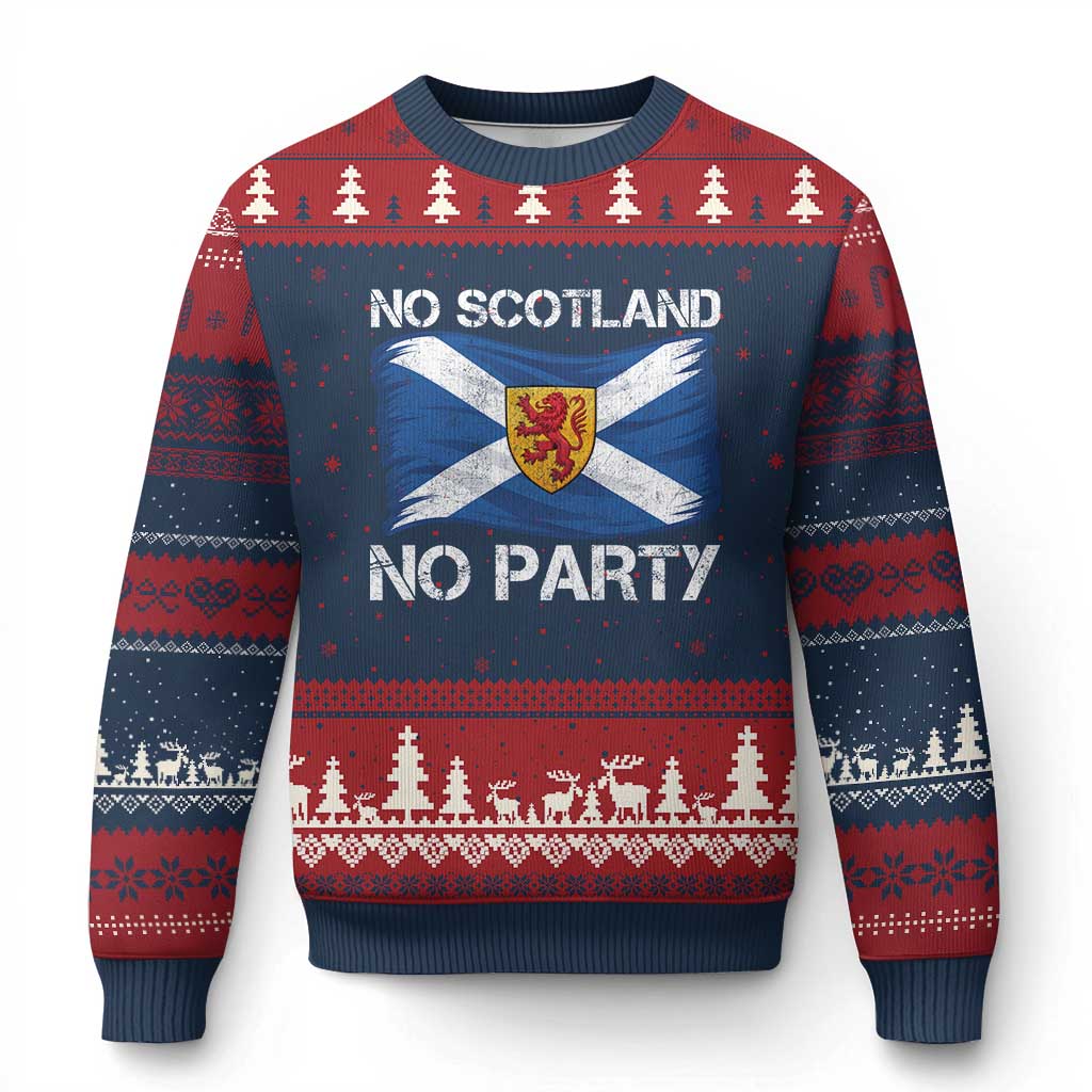 No Scotland No Party Saltire Flag Lion Rampant Crest Ugly Christmas Sweater Game Day Soccer Fans Football Tournament