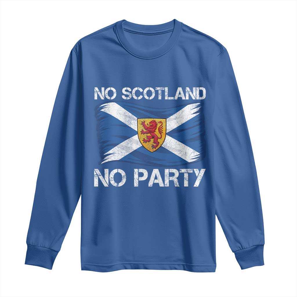 No Scotland No Party Saltire Flag Lion Rampant Crest Long Sleeve Shirt Game Day Soccer Fans Football Tournament