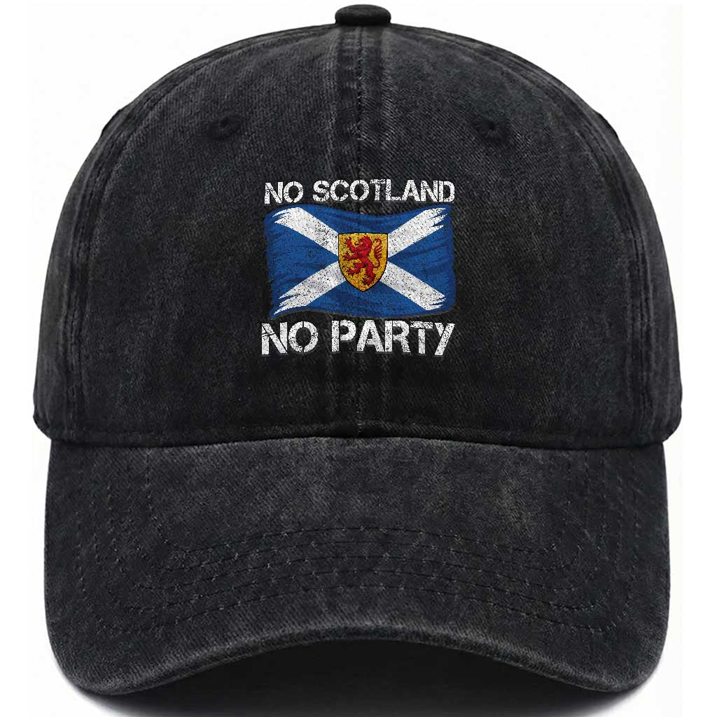 No Scotland No Party Saltire Flag Lion Rampant Crest Washed Cotton Baseball Cap Game Day Soccer Fans Football Tournament
