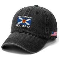 No Scotland No Party Saltire Flag Lion Rampant Crest Washed Cotton Baseball Cap Game Day Soccer Fans Football Tournament