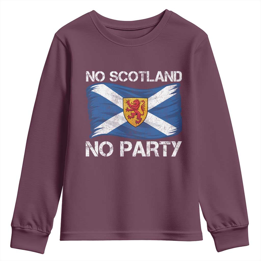 No Scotland No Party Saltire Flag Lion Rampant Crest Youth Sweatshirt Game Day Soccer Fans Football Tournament