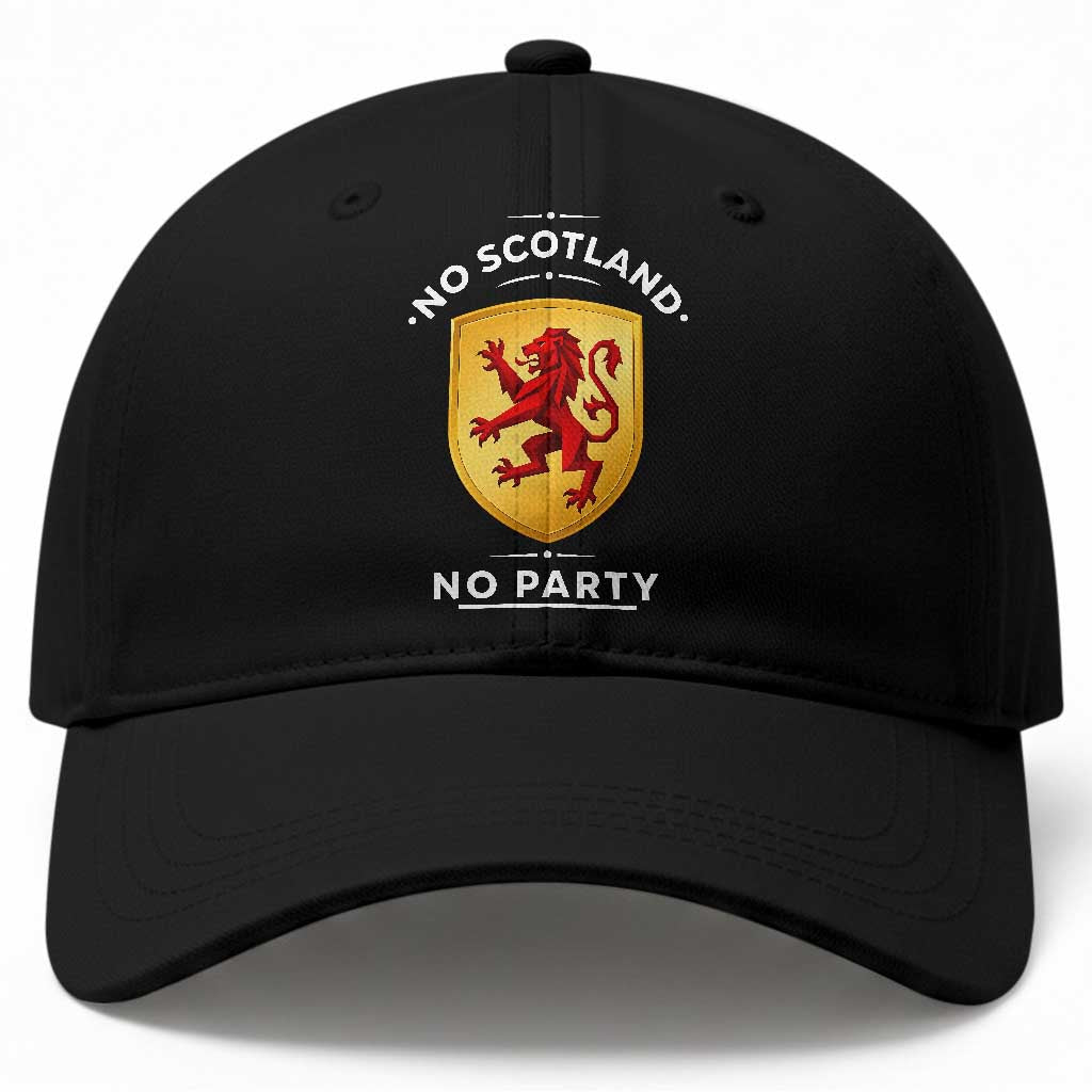 No Scotland No Party Gold Heraldic Shield Red Lion Rampant Baseball Cap Game Day Soccer Fans Football Tournament