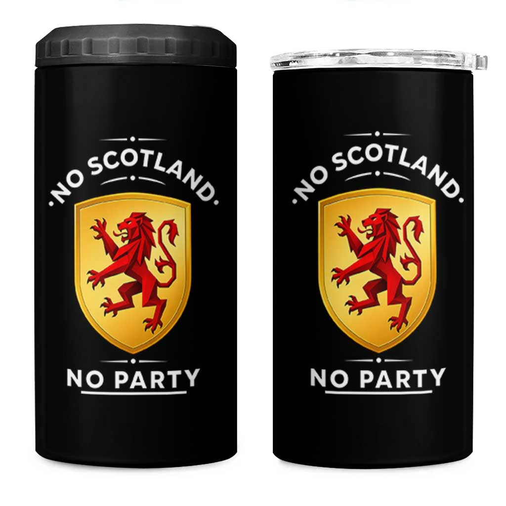 No Scotland No Party Gold Heraldic Shield Red Lion Rampant 4 in 1 Can Cooler Tumbler Game Day Soccer Fans Football Tournament