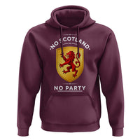 No Scotland No Party Gold Heraldic Shield Red Lion Rampant Hoodie Game Day Soccer Fans Football Tournament