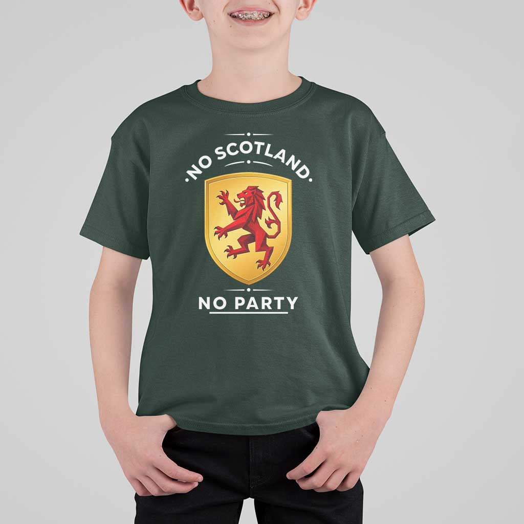 No Scotland No Party Gold Heraldic Shield Red Lion Rampant T Shirt For Kid Game Day Soccer Fans Football Tournament