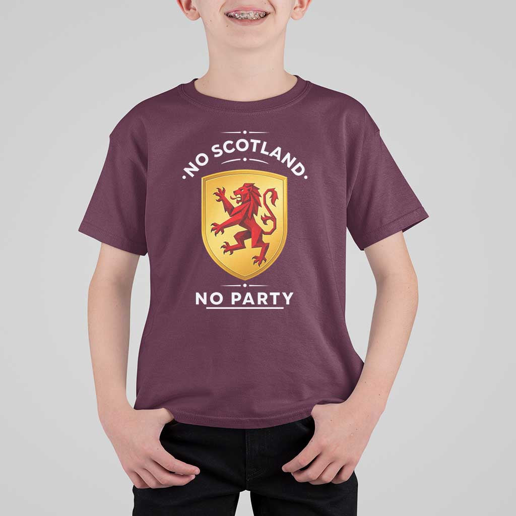 No Scotland No Party Gold Heraldic Shield Red Lion Rampant T Shirt For Kid Game Day Soccer Fans Football Tournament