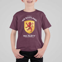 No Scotland No Party Gold Heraldic Shield Red Lion Rampant T Shirt For Kid Game Day Soccer Fans Football Tournament