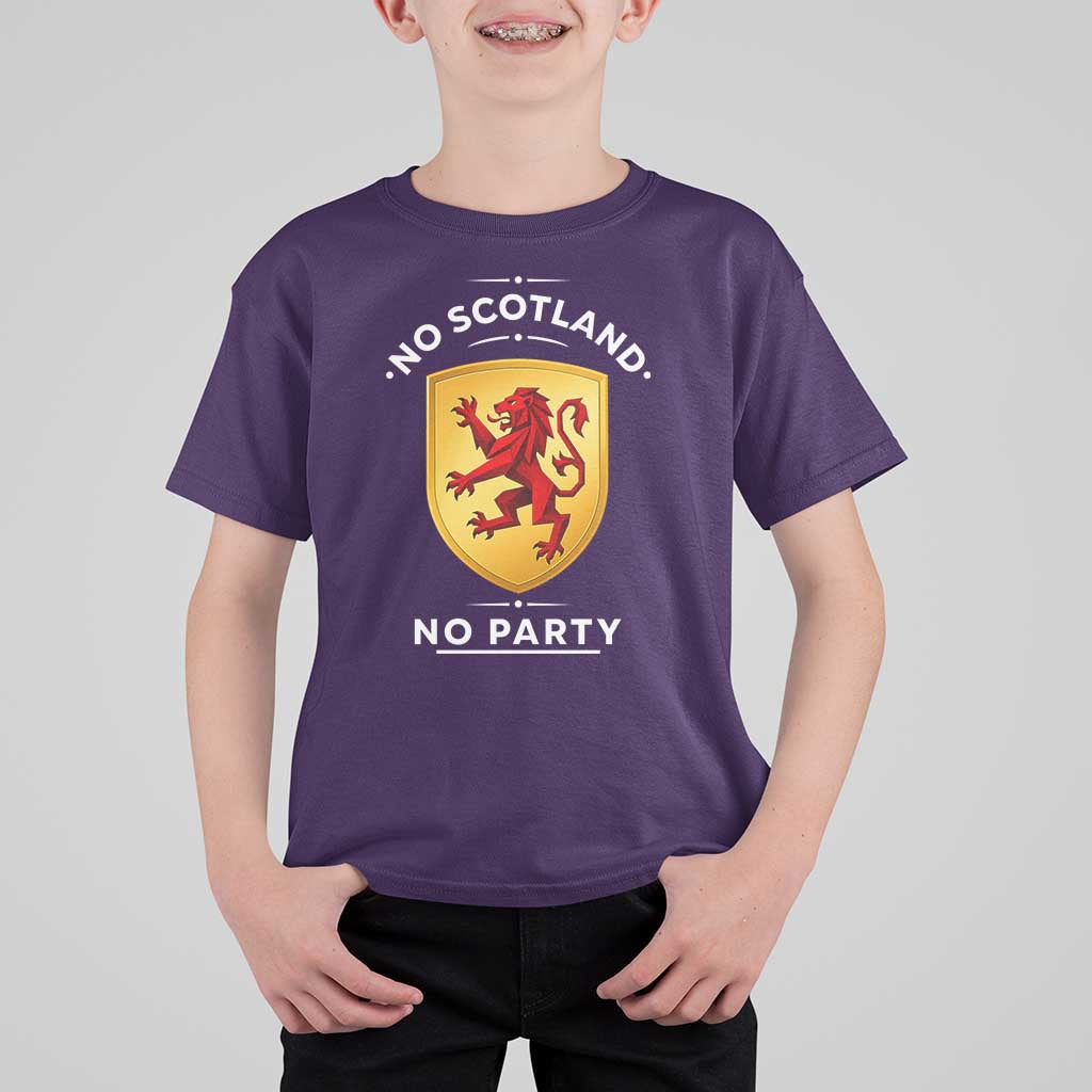 No Scotland No Party Gold Heraldic Shield Red Lion Rampant T Shirt For Kid Game Day Soccer Fans Football Tournament