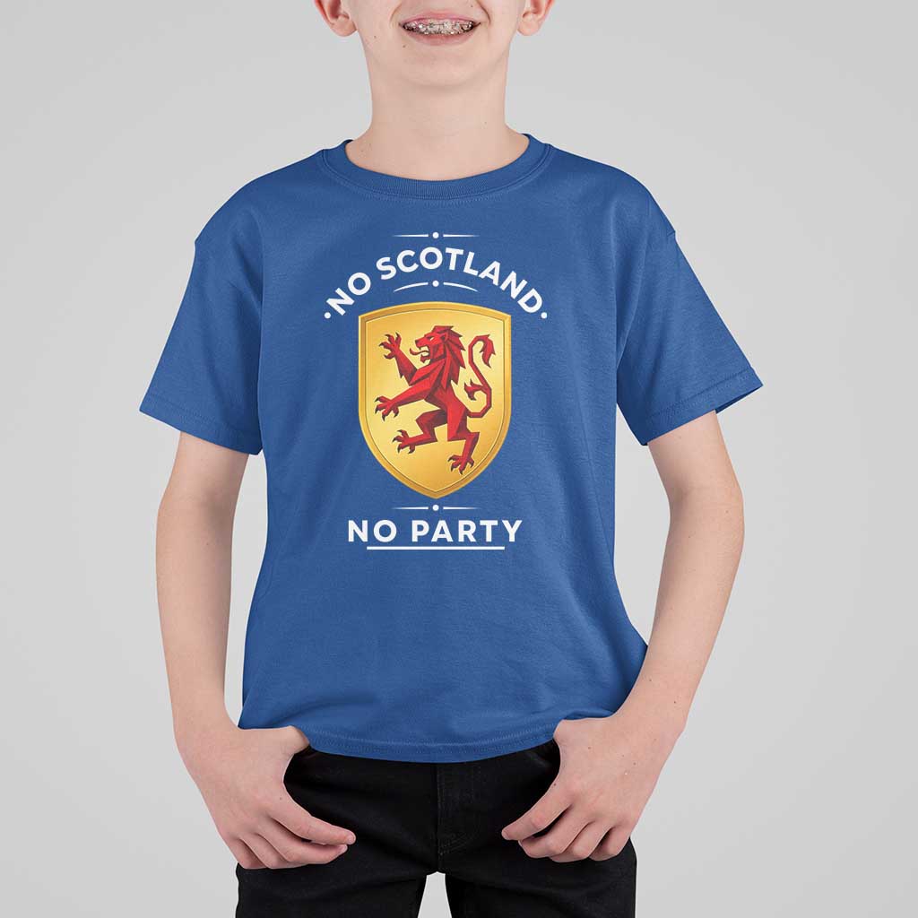 No Scotland No Party Gold Heraldic Shield Red Lion Rampant T Shirt For Kid Game Day Soccer Fans Football Tournament