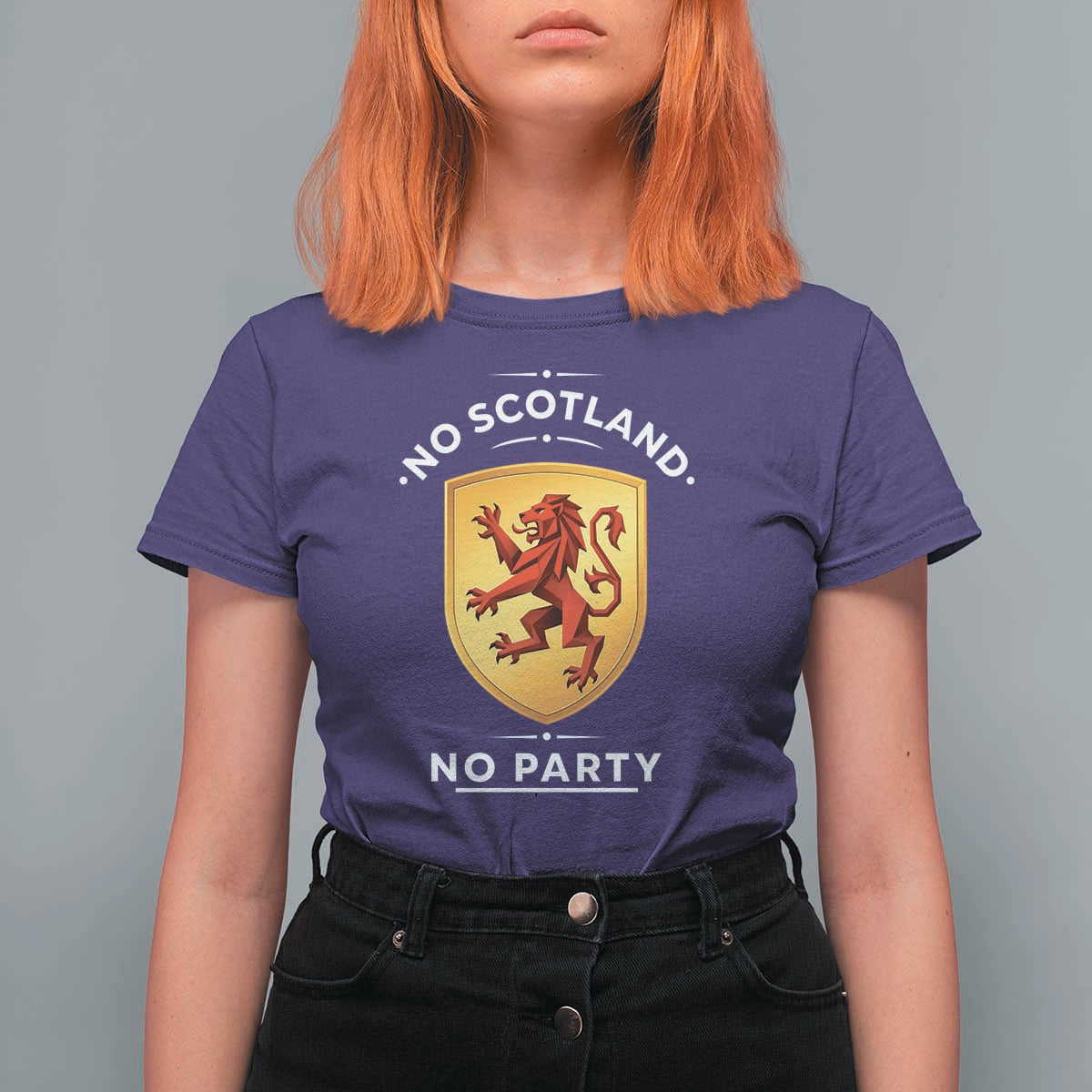 No Scotland No Party Gold Heraldic Shield Red Lion Rampant T Shirt For Women Game Day Soccer Fans Football Tournament