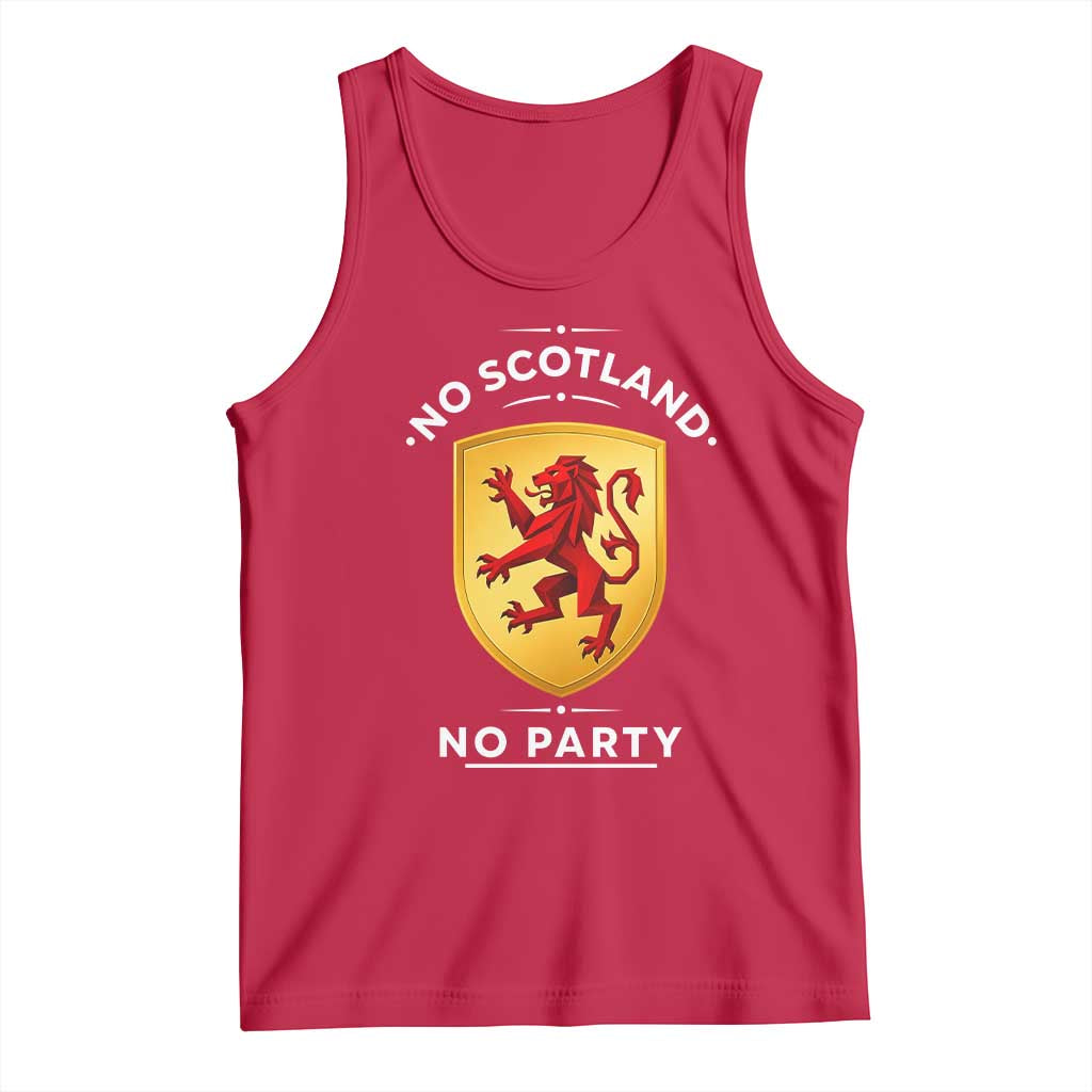 No Scotland No Party Gold Heraldic Shield Red Lion Rampant Tank Top Game Day Soccer Fans Football Tournament