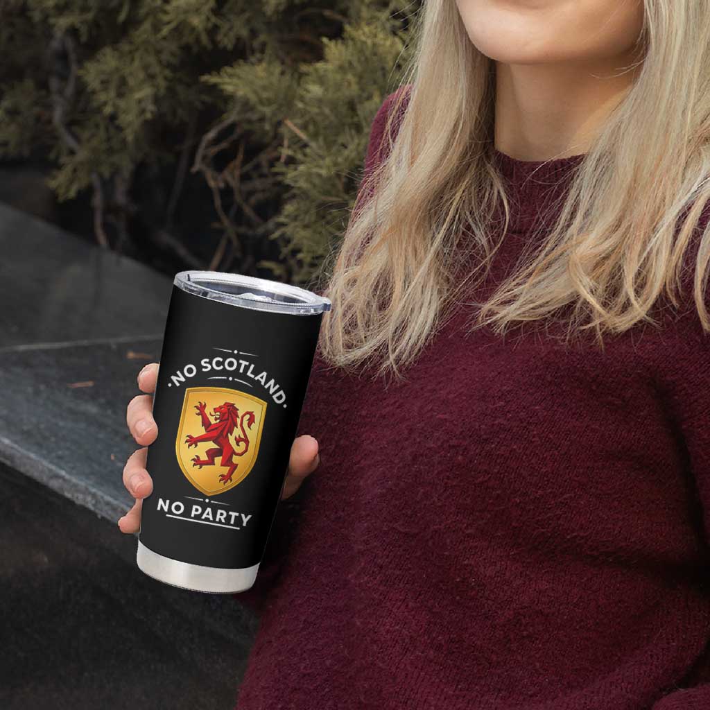 No Scotland No Party Gold Heraldic Shield Red Lion Rampant Tumbler Cup Game Day Soccer Fans Football Tournament