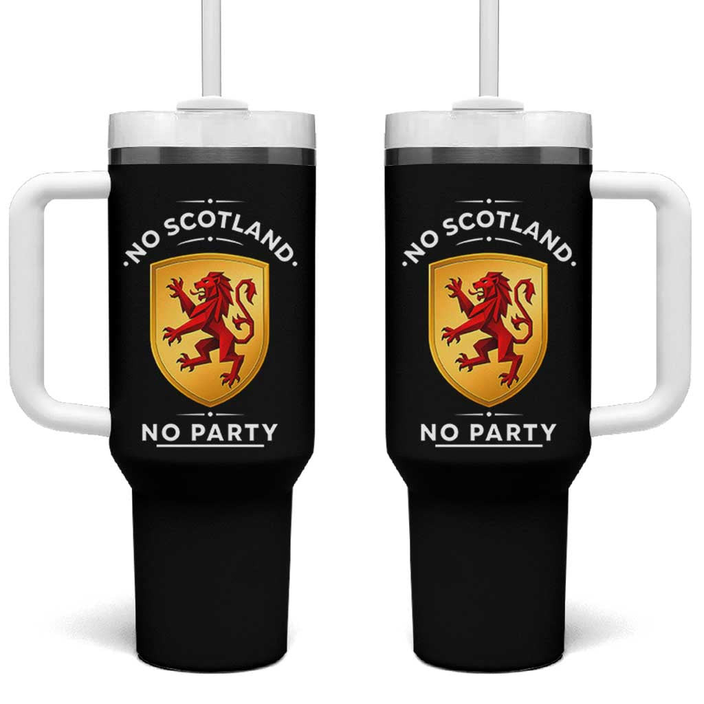 No Scotland No Party Gold Heraldic Shield Red Lion Rampant Tumbler With Handle Game Day Soccer Fans Football Tournament