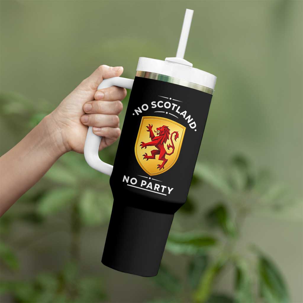 No Scotland No Party Gold Heraldic Shield Red Lion Rampant Tumbler With Handle Game Day Soccer Fans Football Tournament