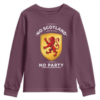 No Scotland No Party Gold Heraldic Shield Red Lion Rampant Youth Sweatshirt Game Day Soccer Fans Football Tournament