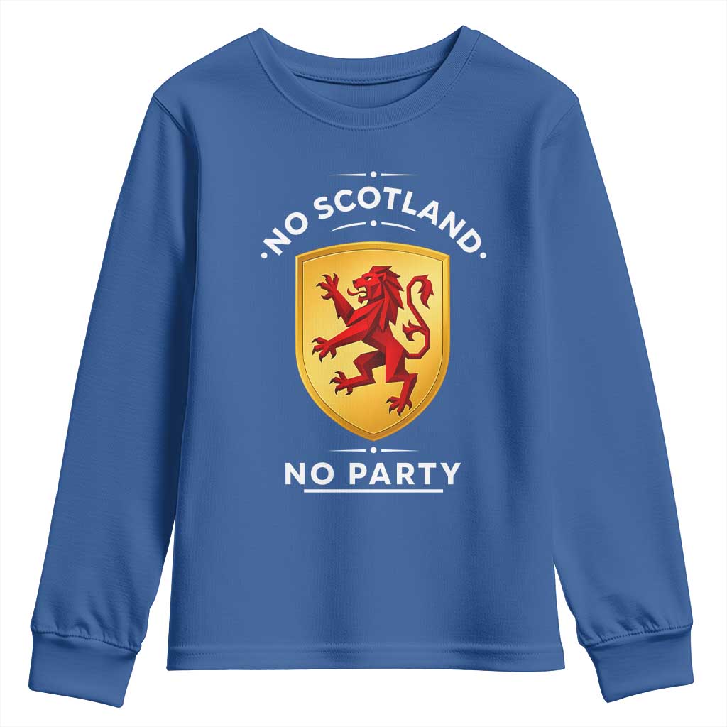 No Scotland No Party Gold Heraldic Shield Red Lion Rampant Youth Sweatshirt Game Day Soccer Fans Football Tournament