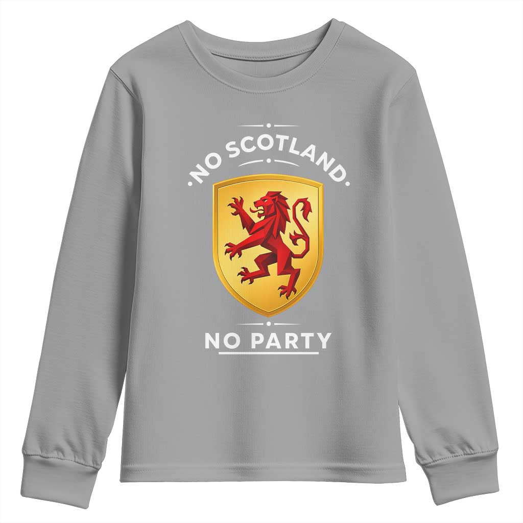 No Scotland No Party Gold Heraldic Shield Red Lion Rampant Youth Sweatshirt Game Day Soccer Fans Football Tournament
