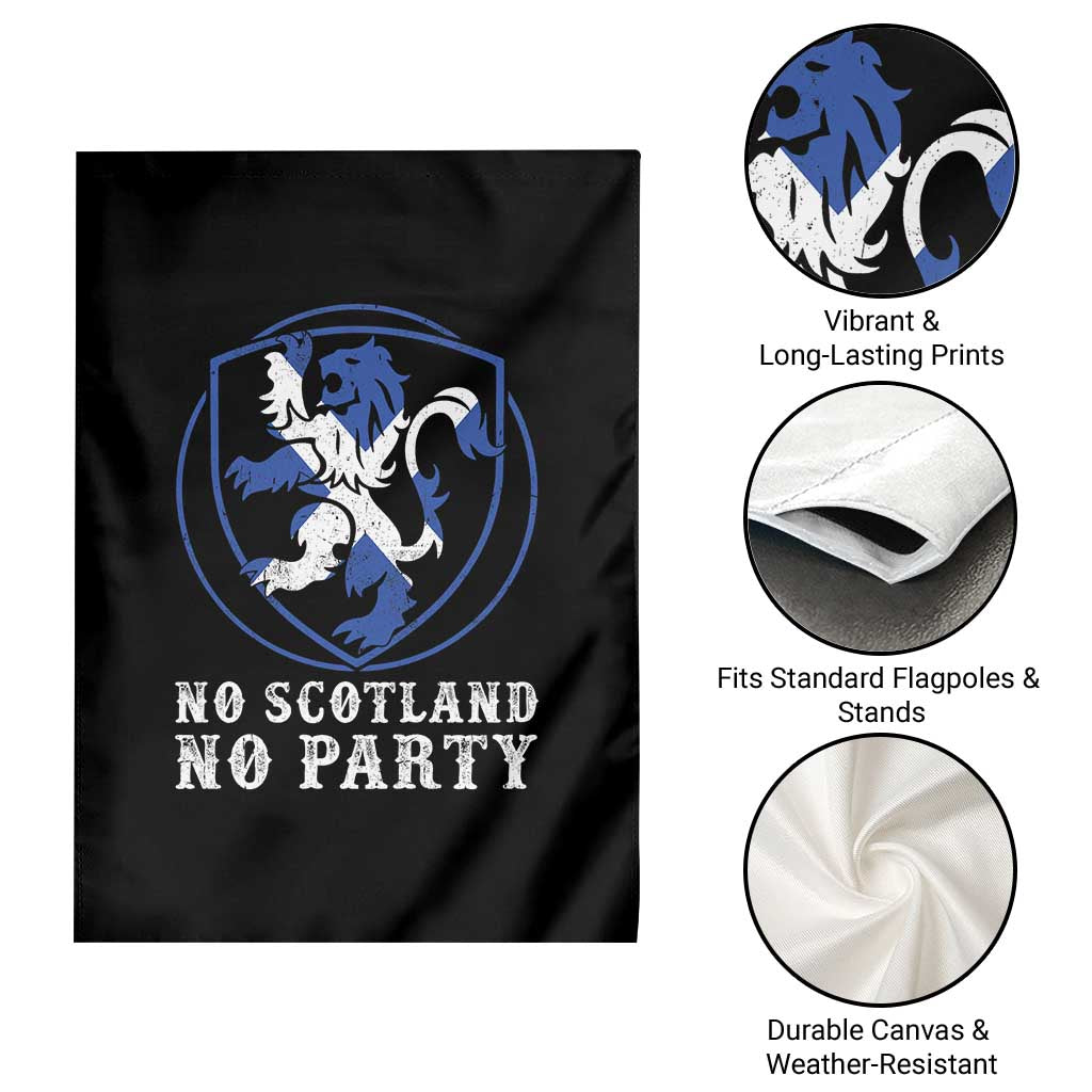 No Scotland No Party Distressed Shield Saltire Cross Garden Flag Vintage Football Fans Game Day