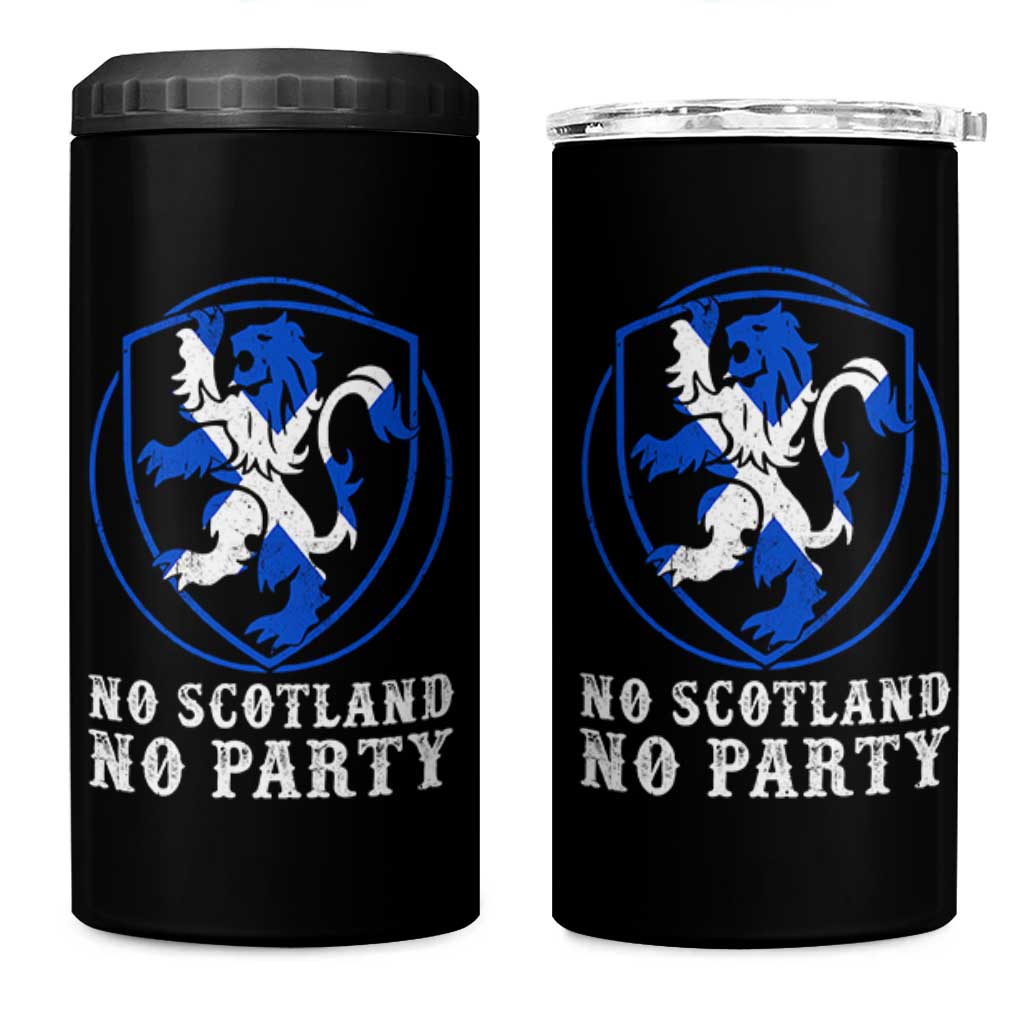 No Scotland No Party Distressed Shield Saltire Cross 4 in 1 Can Cooler Tumbler Vintage Football Fans Game Day