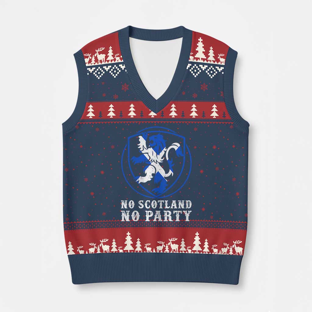 No Scotland No Party Distressed Shield Saltire Cross V-Neck Knit Sweater Vest Vintage Football Fans Game Day