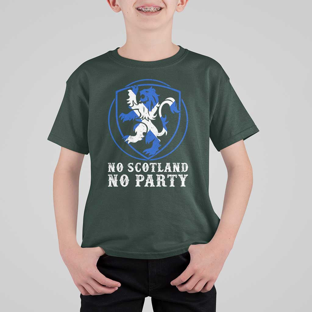 No Scotland No Party Distressed Shield Saltire Cross T Shirt For Kid Vintage Football Fans Game Day