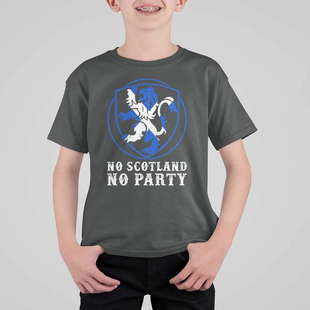 No Scotland No Party Distressed Shield Saltire Cross T Shirt For Kid Vintage Football Fans Game Day