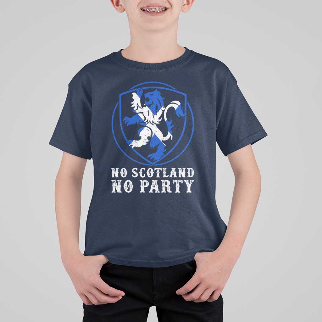 No Scotland No Party Distressed Shield Saltire Cross T Shirt For Kid Vintage Football Fans Game Day