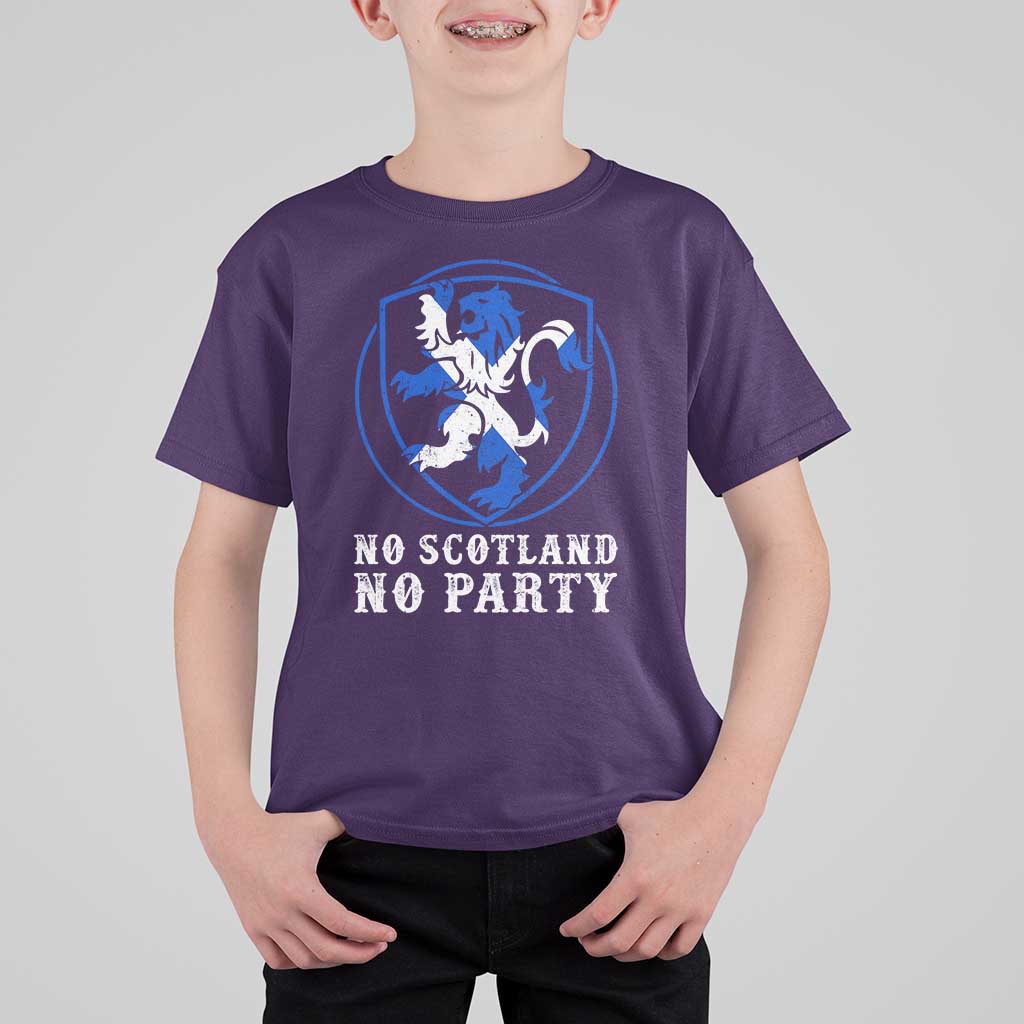 No Scotland No Party Distressed Shield Saltire Cross T Shirt For Kid Vintage Football Fans Game Day