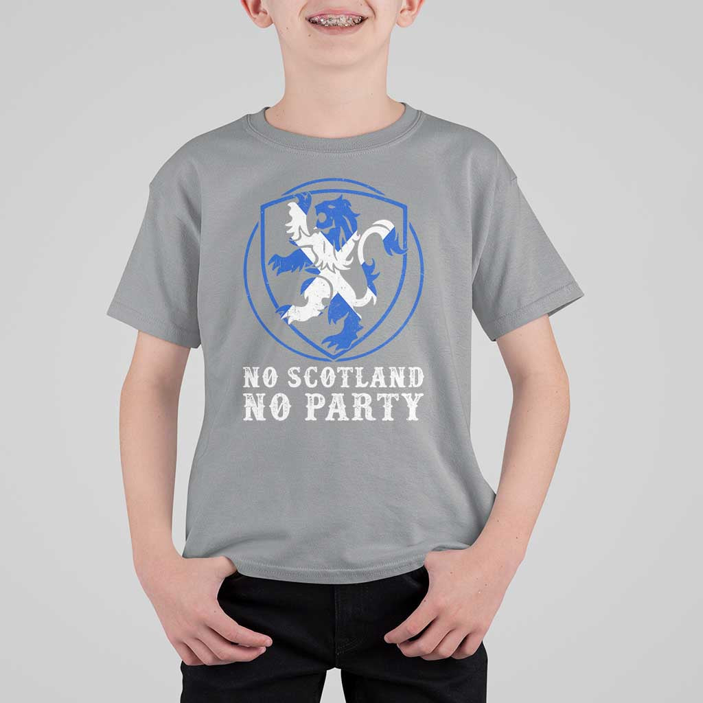No Scotland No Party Distressed Shield Saltire Cross T Shirt For Kid Vintage Football Fans Game Day